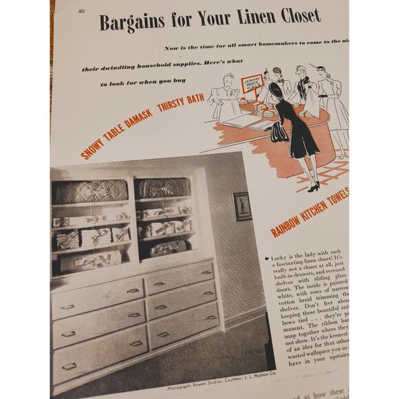 1941 Bargains for Your Linen Closet Vintage Print Article MCM January White Sale - Picture 6 of 10